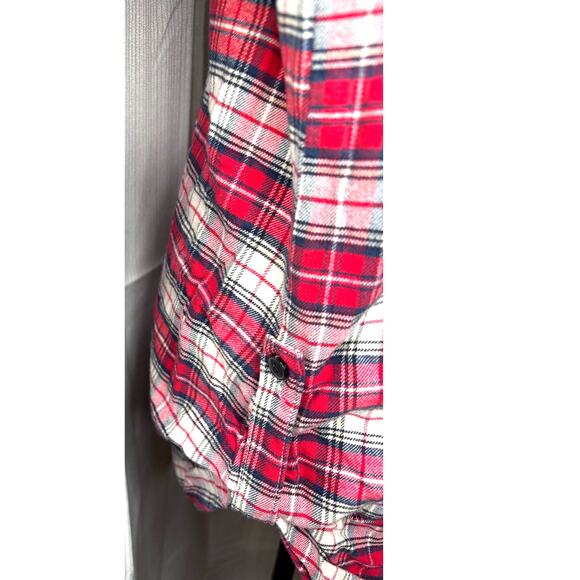 Matchstick Flannel Shirt Women’s L Plaid Red White 100% Cotton Classic Roll Tabs - Picture 8 of 16